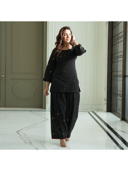 Urbanstree - Women's Cotton Embroidered Black Co-Ord Set