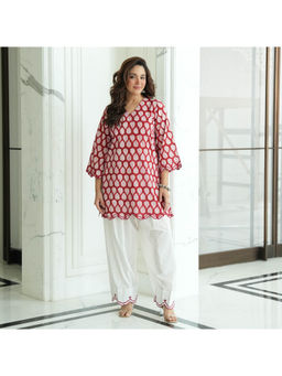 Urbanstree - Women's Cotton Printed Red Co-Ord Set