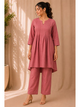 SILCHIC - Women'S Dupion Silk Solid Pink Kurta and Pant