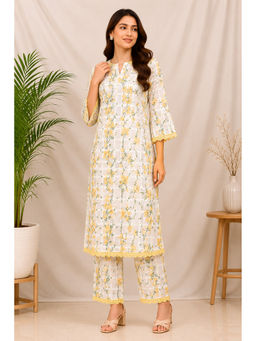 SILCHIC - Women's Pure Cotton Floral White Co-Ord Set