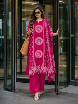 BERRYLICIOUS - Women's Cotton Printed Pink Kurta And Pant With Dupatta