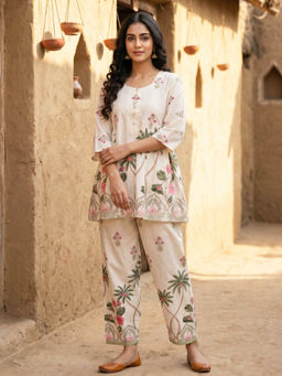 Mabish By Sonal Jain - Women Cotton Printed White Co-Ord Set
