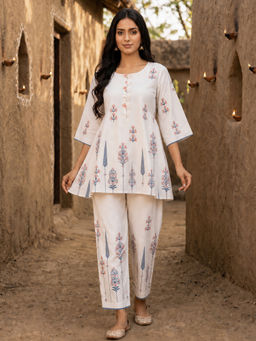 Mabish By Sonal Jain - Women's Cotton Printed White Co-Ord Set