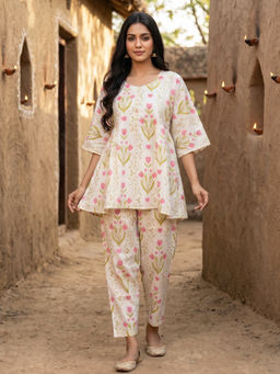 Mabish By Sonal Jain - Women's Cotton Floral White Co-Ord Set