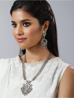 Aatmana - Oxidised Silver Plated Handcrafted Peacock Jewellery Set