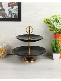 Amaya Decors - Black Ceramic Double Layer Cake Stand