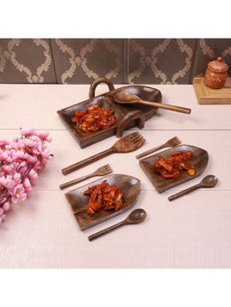Amaya Decors - Boat Shape Mangowood Snacks Platter Set of 9