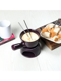 Amaya Decors - Purple Fondue Set With Plate & Fondue Sticks