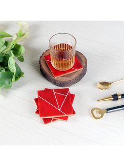 Amaya Decors - Red & WHite Resin COaster Set of 4