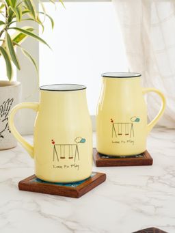 JCPL - Fine Ceramic Quoted Milk, Coffee Mugs Set of 2 (Yellow)