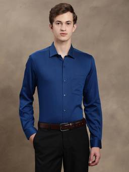 Turtle - Men Cotton Blue Solid Slim Fit Formal Shirt