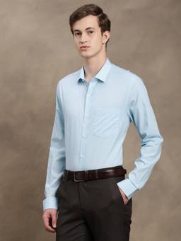Turtle - Men Cotton Sky Blue Solid Regular Fit Formal Shirt