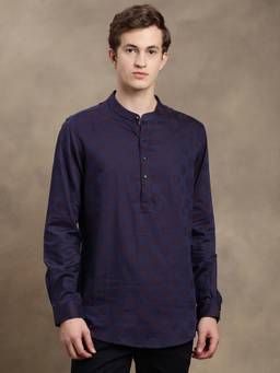 Turtle - Men Cotton Purple Jacquard Print Slim Fit Ceremonial Kurta