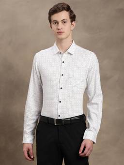 Turtle - Men Pure Cotton Slim Fit Printed White Formal Shirt