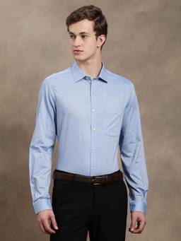 Turtle - Men Pure Cotton Slim Fit Solid Light Blue Formal Shirt