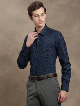 Turtle - Men Pure Cotton Slim Fit Printed Blue Formal Shirt
