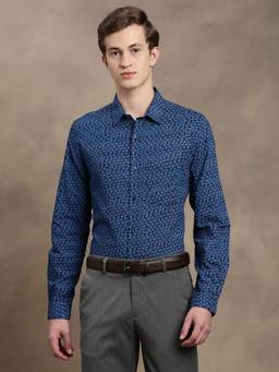 Turtle - Men Pure Cotton Slim Fit Printed Teal Party Shirt