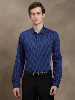 Turtle - Men Pure Cotton Slim Fit Printed Blue Formal Shirt