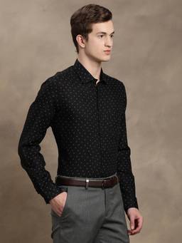 Turtle - Men Pure Cotton Slim Fit Printed Black Formal Shirt