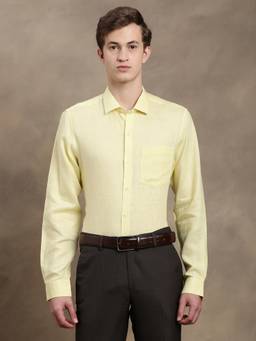 Turtle - Men Pure Linen Slim Fit Solid Beige Formal Shirt