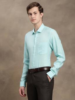 Turtle - Men Pure Linen Slim Fit Solid Sky Blue Formal Shirt