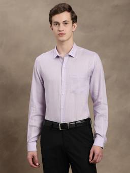 Turtle - Men Pure Linen Slim Fit Solid Lavender Formal Shirt