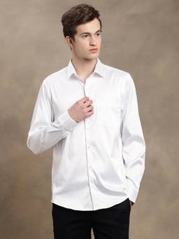 Turtle - Men Poly Satin Slim Fit Solid White Party Shirt