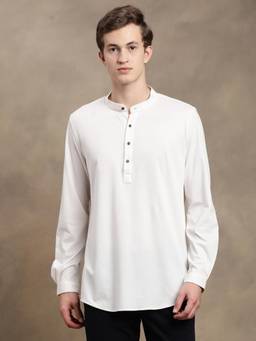 Turtle - Men Knitted White Solid Shirt Kurta