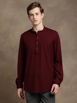 Turtle - Men Knitted Maroon Solid Shirt Kurta