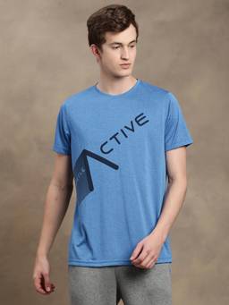 Turtle - Men Polyester Blue Printed Slim Fit Crew Neck T-Shirt