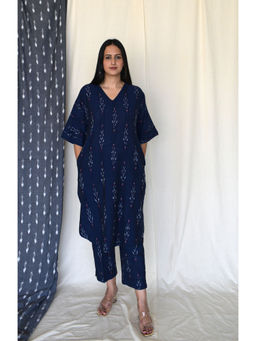 HOUSE OF MOXA - Navy Blue Ikat Choga And Pants (Set of 2)