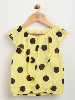 One Friday - Fashion Casual Girls Cotton Polka Print Yellow Tops