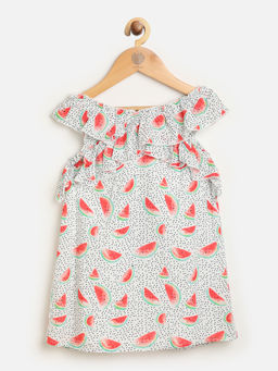 One Friday - Fashion Casual Girls Cotton Printed Off White Dress