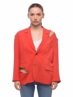 Undercover - Red Solid Notched Lapel Blazer