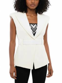 BALMAIN - White Solid Peaked Lapel Blazer
