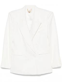 Elisabetta Franchi - White Linen Blend Double-breasted blazer