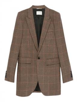 Saint Laurent - Beige Plaid Notched Lapel Blazer