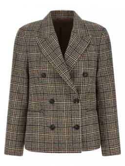Brunello Cucinelli - Beige Checks Peaked Lapel Blazer