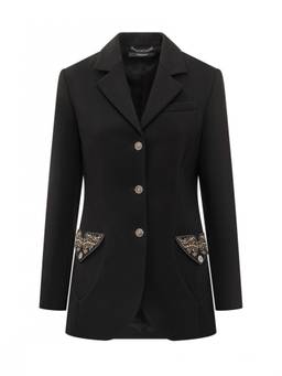 Versace - Black Embellished Notched Lapel Blazer