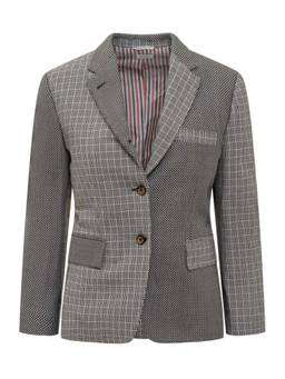 Thom Browne - Grey Checks Notched Lapel Blazer