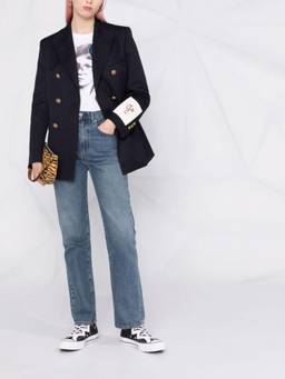 Golden Goose - Golden Genuine Leather Navy Blue Double-Breasted Blazer