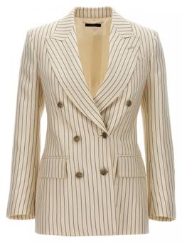 Tom Ford - White Striped Double-breasted Blazer