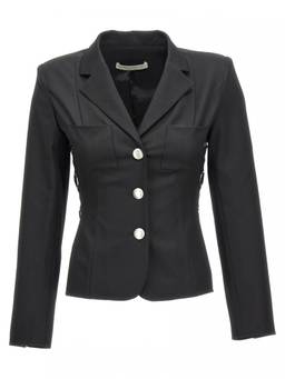 Alessandra Rich - Black Single Breast Wool Blend Blazer Jacket