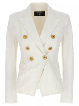 BALMAIN - White Double-breasted Blazer