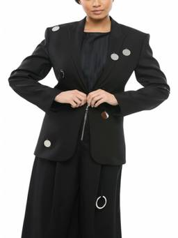 David Koma - Black Embellished Peaked Lapel Blazer