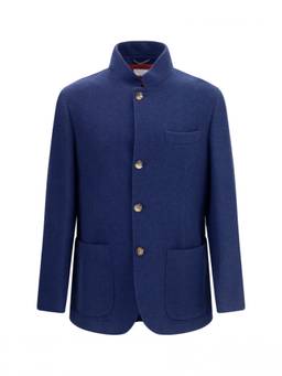 Brunello Cucinelli - Blue Mandarin Collar Coat