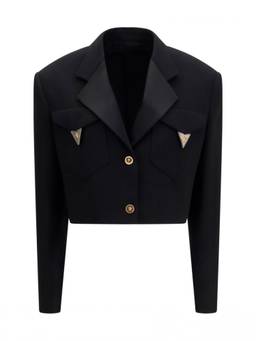 Versace - Black Solid Peaked Lapel Blazer