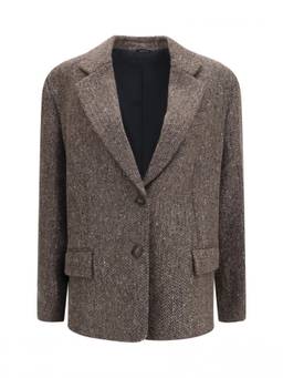 Brunello Cucinelli - Brown Chevron Peaked Lapel Blazer