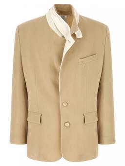 Magliano - Beige Solid Mandarin Collar Blazer