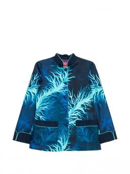 F.R.S For Restless Sleepers - Blue Printed Band Collar Blazer